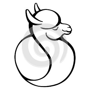 Hand-drawn cute black and white llama vector illustration isolated on white