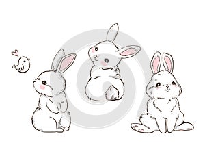 Hand Drawn Cute Bunny isolated on white background. Print design rabbit. Children Print on t-shirt. Vector