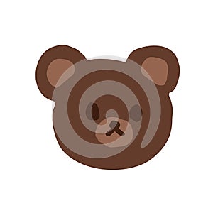 Hand drawn cute cartoon bear head, kawaii kuma, dark brown teddy bear face