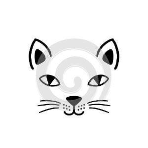 Hand drawn cute cat face. Sketch isolated cartoon illustration for print, t-shirt, textile, poster, apparel design.
