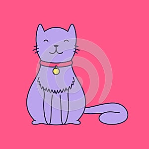 Hand drawn cute cat illustration in doodle style