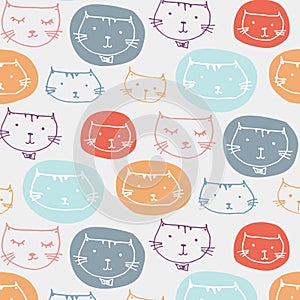 Hand Drawn Cute Cats Pattern Background.