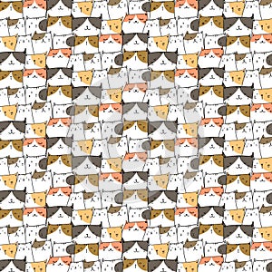 Hand Drawn Cute Cats Vector Pattern Background. Doodle Funny.