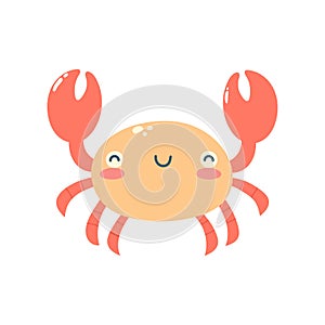 Hand drawn cute crab. Marine life animals. Template for stickers, baby shower, greeting cards and invitation.