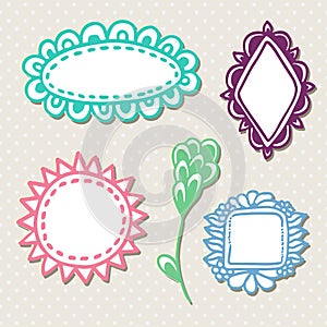 Hand drawn cute doodle frames. Vector set with colorful decoration