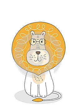 Hand drawn cute lion. Poster for baby room.