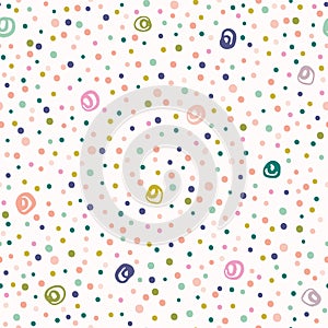 Hand drawn cute polka dot confetti pattern. Summer vector seamless background. Pastel party illustration. Tiny circles home decor