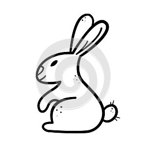 Hand drawn cute rabbit icon. Doodle line style. Isolated vector illustration.