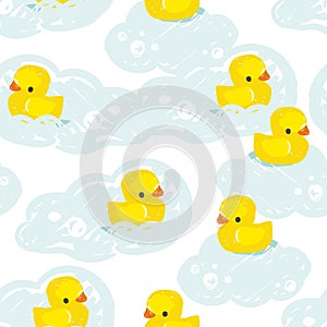 Hand drawn cute rubber yellow duck pattern seamless vector illustration