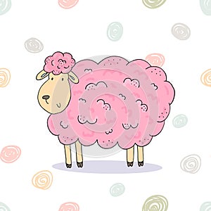 Hand Drawn with cute sheep . vector print