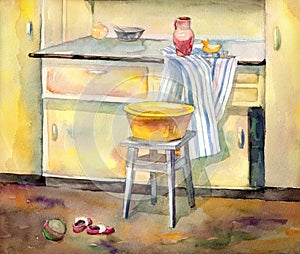 Yellow kitchen furniture. img