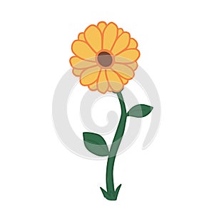 Hand drawn cute sunflower artwork, cartoon tall yellow flower