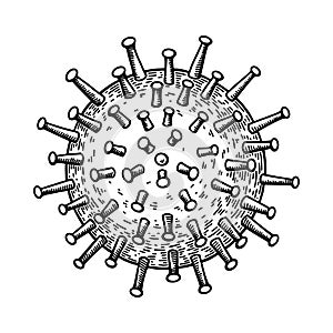 Hand drawn cytomegalovirus isolated on white background. Realistic detailed scientifical vector illustration in sketch stile