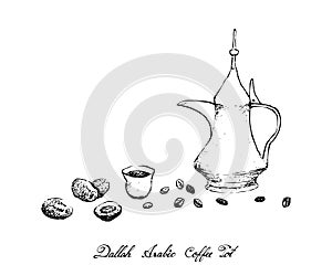 Hand Drawn of Dallah or Traditional Turkish Coffee Pot