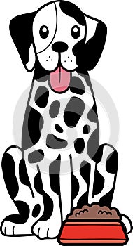 Hand Drawn Dalmatian Dog with food illustration in doodle style