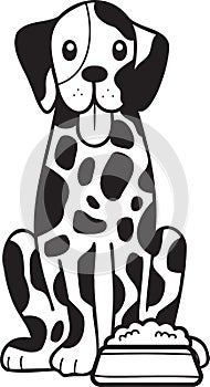 Hand Drawn Dalmatian Dog with food illustration in doodle style