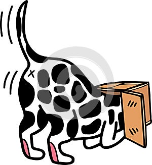 Hand Drawn Dalmatian Dog playing with box illustration in doodle style