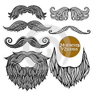 Hand Drawn  Decorative Beard And Mustache Set