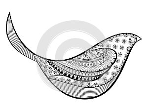 Hand drawn decorative bird. Vector illustration in zentangle