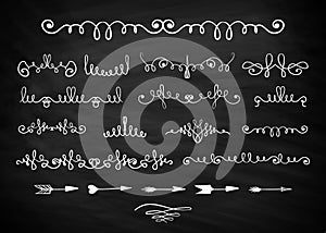 Hand drawn decorative curls and swirls on blackboard vector