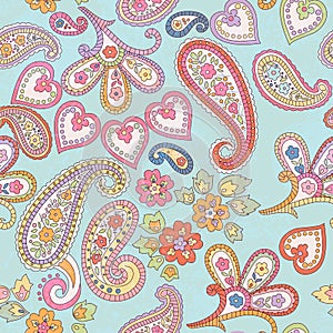 Hand drawn decorative seamless pattern with paisley