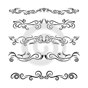 Hand drawn decorative swirles dividers and borders vector set