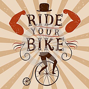 Hand drawn decorative textured vintage vector poster for bicycle