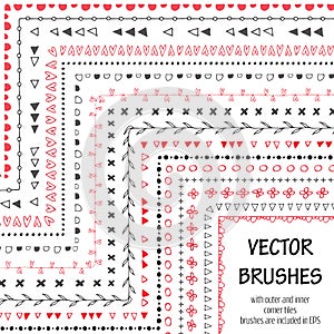 Hand drawn decorative vector brushes with inner and outer corner tiles.