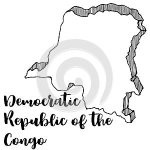 Hand drawn of Democratic Republic of the Congo map, illus