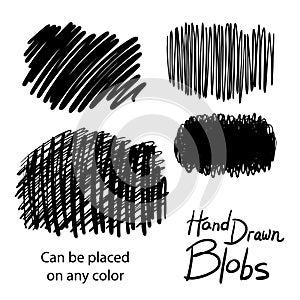 Hand drawn design elements, textured blobs of black ink for graphic art design