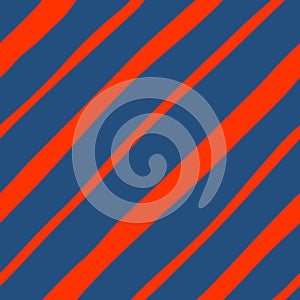 Hand drawn diagonal stripes vector seamless pattern. Modern minimal repeat design with bright red wobbly stripes on dark photo
