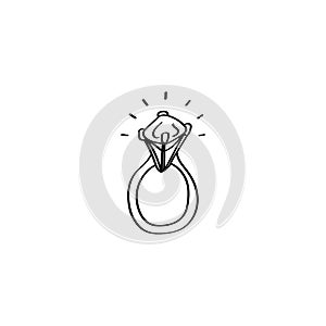 Hand-drawn diamond ring. Wedding ring Doodle illustration. Vector design element for greeting cards, wedding invitations