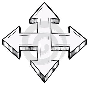 Hand drawn directional arrows pointing up left right and down