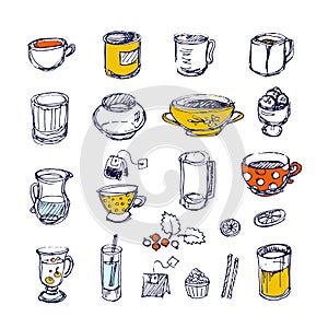 Hand-drawn dishes and tea time elements