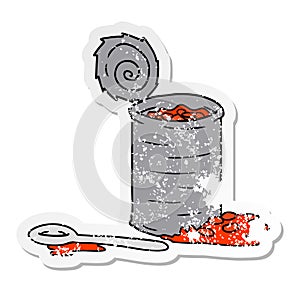 hand drawn distressed sticker cartoon doodle of an opened can of beans