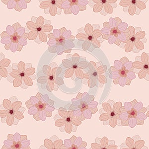 Hand drawn ditsy seamless pattern with cute random anemone bud flower shapes. Pink pastel colors
