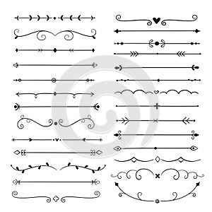 Hand drawn dividers. Line design elements vintage borders. Calligraphic ornate decoration. Retro divider, separator