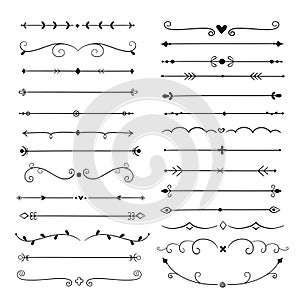 Hand drawn dividers. Line design elements vintage borders. Calligraphic ornate decoration. Retro divider, separator photo