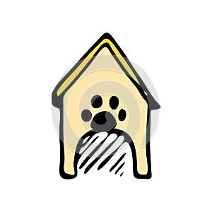 Hand drawn doghouse doodle. Color sketch pets icon. Decoration e