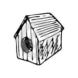Hand drawn doghouse doodle. Sketch pets icon. Decoration element