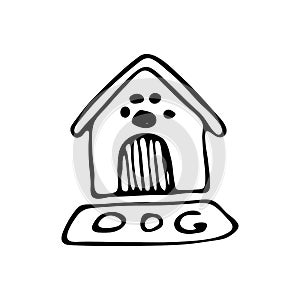 Hand drawn doghouse doodle. Sketch pets icon. Decoration element