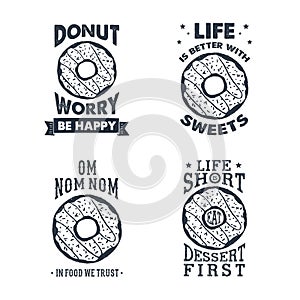 Hand drawn donut illustrations set with lettering.