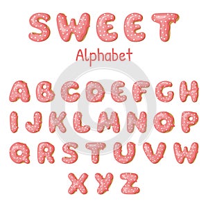 Hand drawn Donut letters. Pink Donuts ABC.