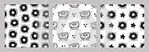 Hand drawn Donut pattern. Set of fast food seamless patterns. Vector illustration