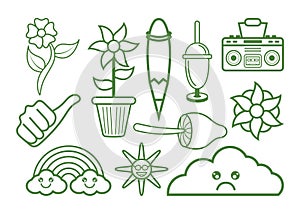 Hand drawn doodle 90\'s Retro groovy element Clipart collection set.