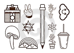 Hand drawn doodle 90\'s Retro groovy element Clipart collection set.