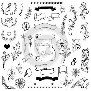 Hand Drawn Doodle Ampersands, Curves, Book Corners