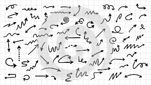 Hand-Drawn Doodle Arrow Bundle on Grid Paper