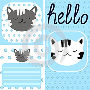 Hand drawn doodle baby shower cards, brochures, invitations with zebra, hippo, mice, panda, bear, black panther. Cartoon