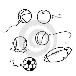 Hand drawn doodle ball sport collection icon isolated background
